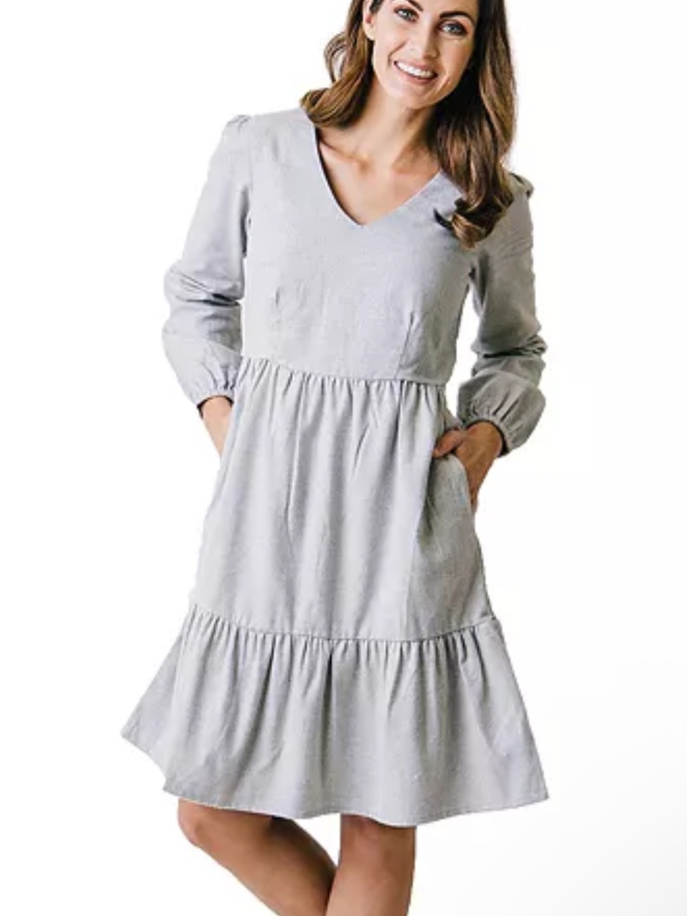 Hope & Henry Organic Cotton Long Sleeve Tiered Empire Flannel Mini Dress Size 14